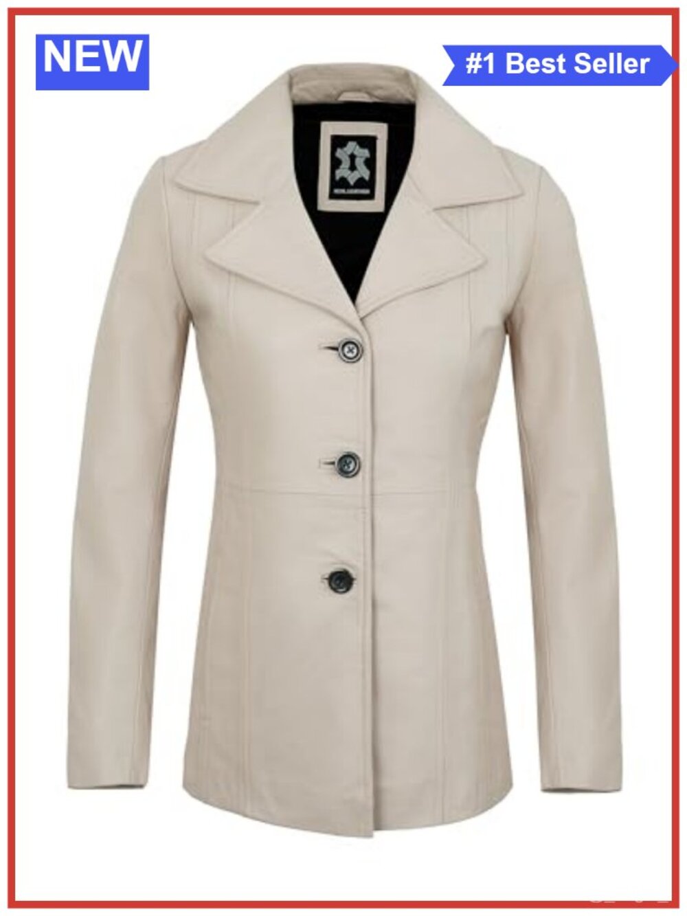 Genuine Lambskin Leather Blazer Button Notch Lapel Coat